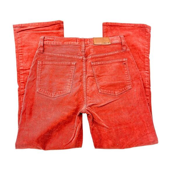 Madewell Cali-Demi Boot Rust Red Button Fly Bootcut Textured Denim Jeans Size 26 - Picture 5 of 8